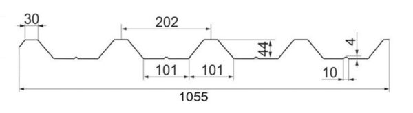 Профнастил Тектум-С НС-44 RAL 9006 (серебристый металлик) PE 0.45 несущий Китай — изображение 2