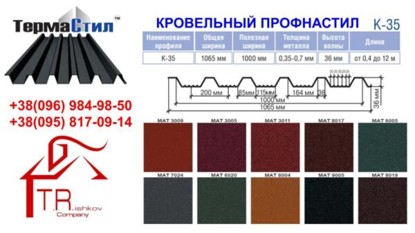 Профлист Кровельный Thermasteel K-35 (0,5 мм Arcelor Mittall PEМА RAL 9005 ) — изображение 4