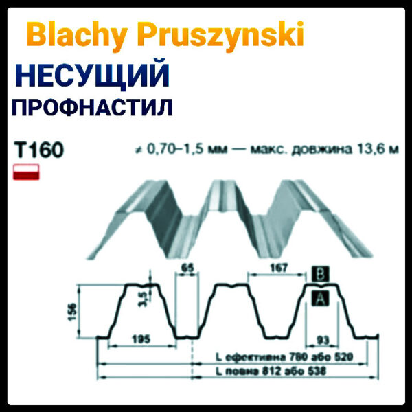 Профнастил Pruszynski Т 160 оцинкованный несущий толщина 1,25  мм — изображение 3