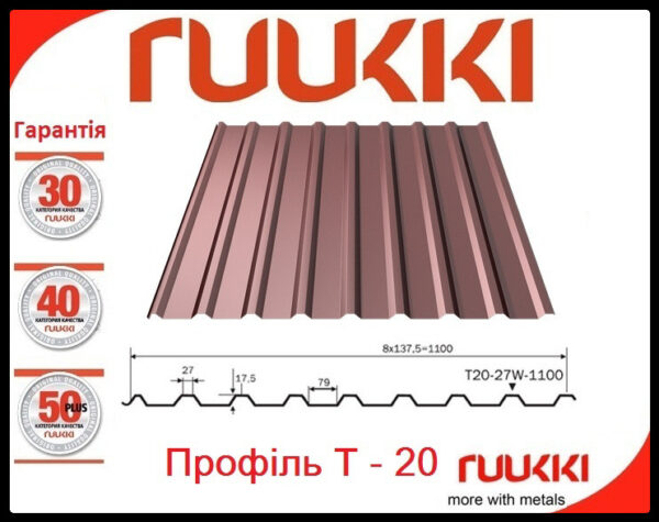 Профнастил T-20 | Ruukki | 0.45 мм | Rough matt | — изображение 10