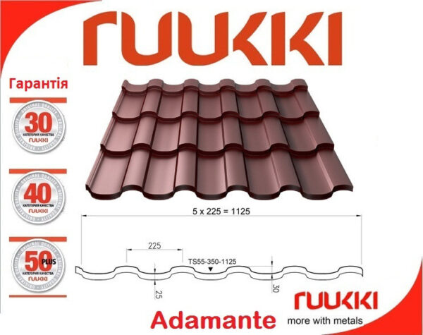 Фінська черепиця | RUUKKI Adamante | RR 750 | теракотовый | 0.5 PURALmat | Ruukki 50 plus — изображение 3