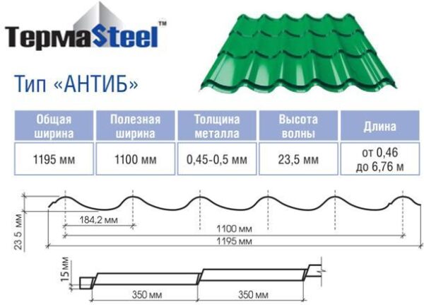 Металлочерепица Термастил Антиб 0,5 мм RAL 8017 MAT — изображение 3
