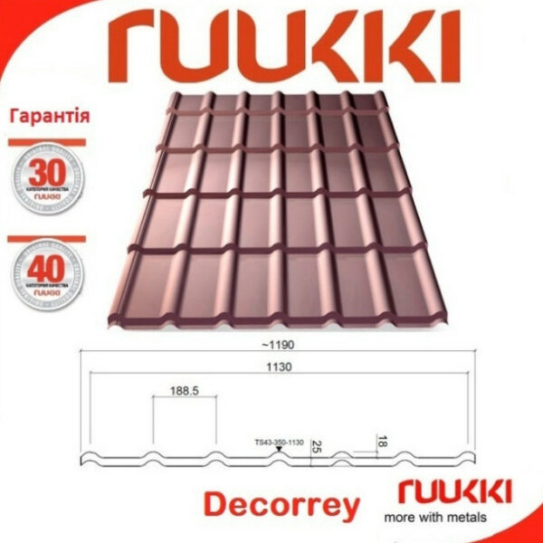 Металочерепиця Ruukki Decorrey Grand 0.5 мм РЕ [RR 887 каштан] — изображение 9