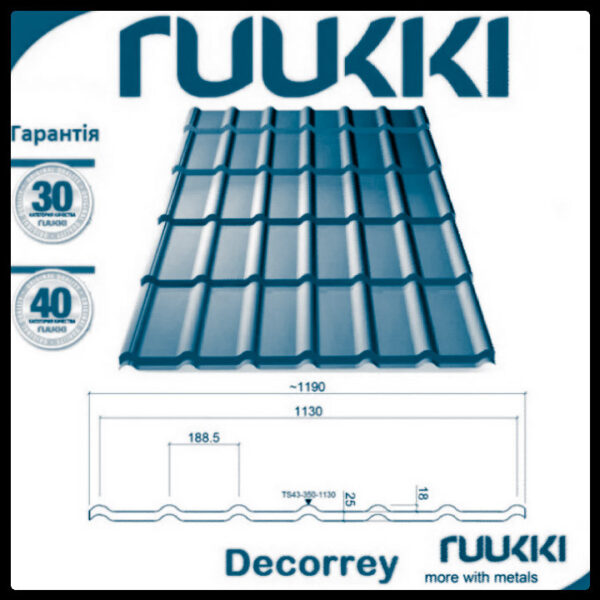 Металочерепиця - RUUKKI DECORREY Grand RR 23 - 0,45 mm — изображение 2